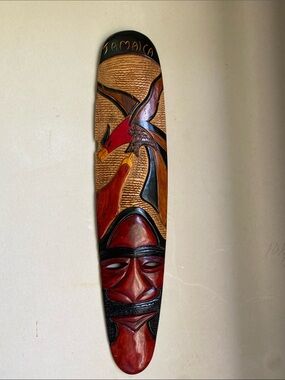 Jamaican Hand-Carved Tribal Wall Art Mask